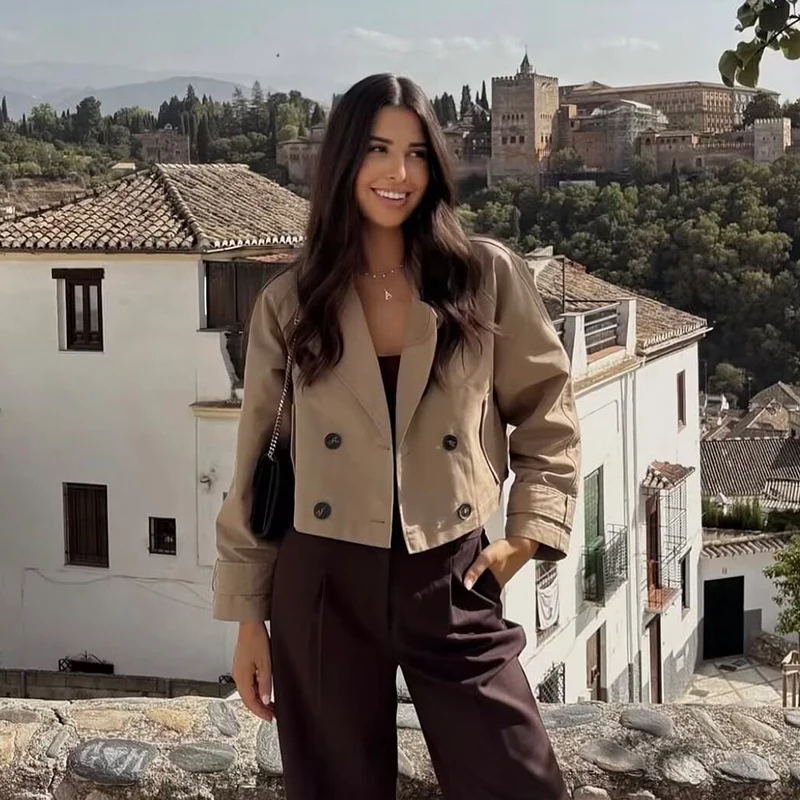 Women's Fashion Double Breasted Short Trench Coat - Image 2