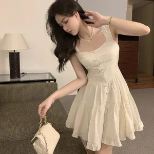 white moonlight temperament sweet and gentle style slimming solid color dress