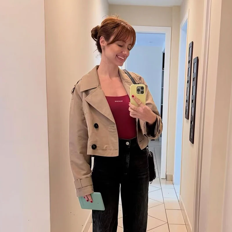 Women's Fashion Double Breasted Short Trench Coat - Image 3