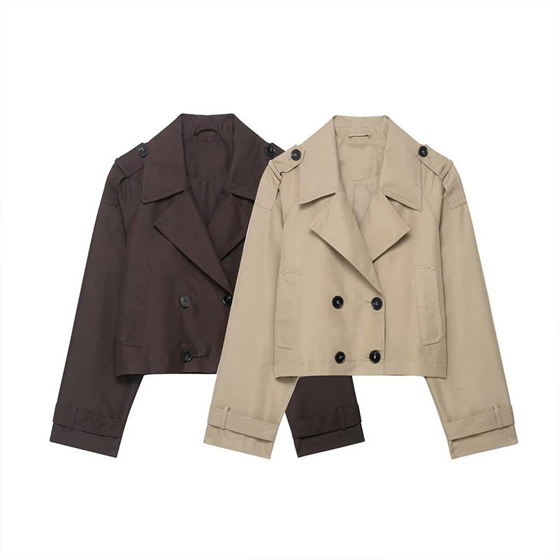 Women's Fashion Double Breasted Short Trench Coat - Image 6