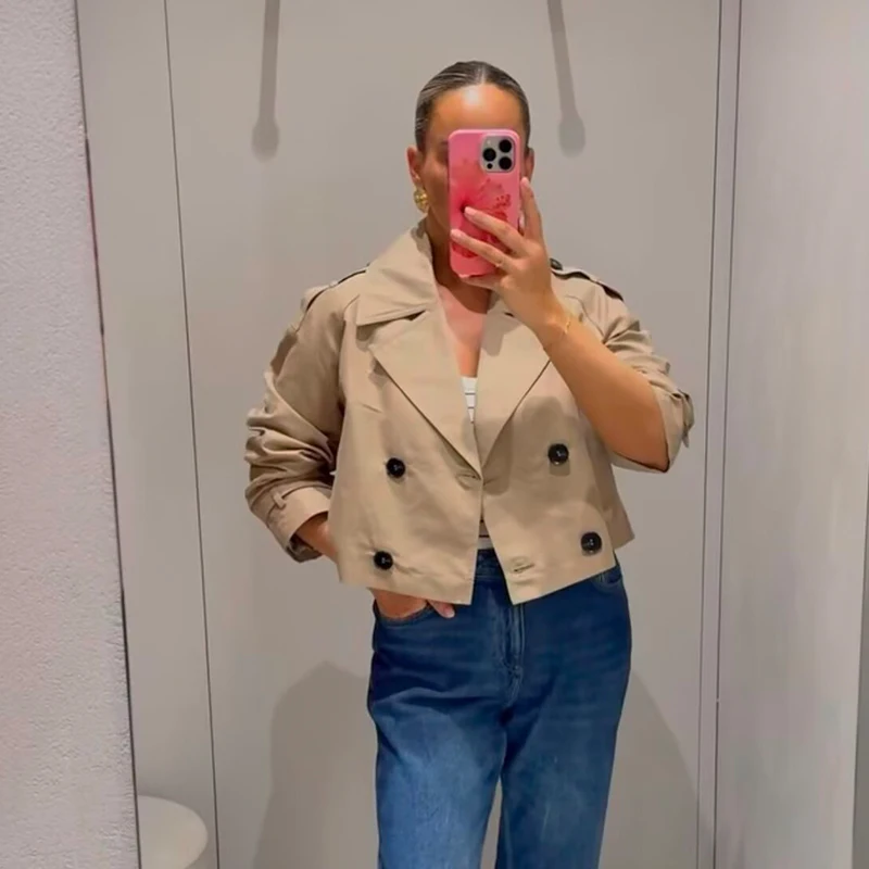 Women's Fashion Double Breasted Short Trench Coat - Image 5