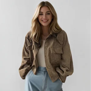 New Fashion Retro Versatile Coat Single Breasted Collar Corduroy Shirt Long Sleeve